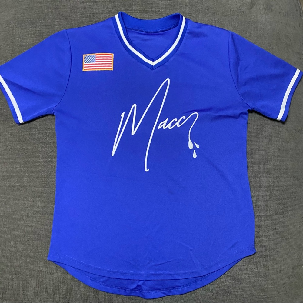 Macc Blue V-Neck Sports pull over Jersey with Logo and flag size medium